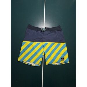 Quiksilver board shorts Size 34 Multicolor Striped Blue Yellow Swim Trunks Surf